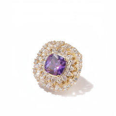luxurious purple square zirconia brooch