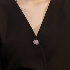 Strong Magnetic Purple Crystal Sunflower Brooch for Women