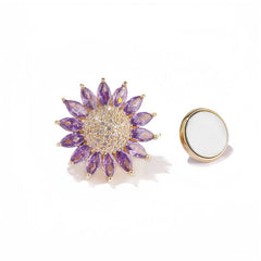 Strong Magnetic Purple Crystal Sunflower Brooch for Women