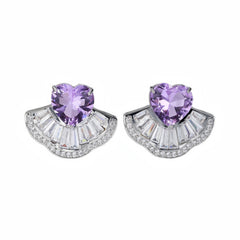 Fashionable and delicate heart-shaped, fresh-colored zirconia earrings with a skirt-like fan design, featuring light luxury aesthetics and S925 silver posts. Unique and niche.