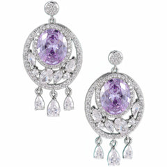 Elegant earrings for high-end evening gowns, featuring dazzling cubic zirconia with teardrop-shaped tassels and a geometric oval design