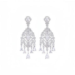 European and American cross-border high-end long earrings with colorful zirconia, luxurious palace-style water drop tassel earrings