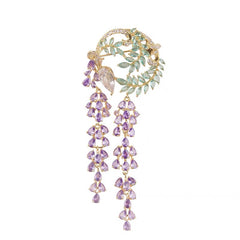 Purple Haze Wisteria Flower Artistic and Delicate Tassel Crystal Brooch for Women